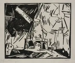 Windmühle by Lyonel Feininger, 1919, Holzschnitt auf grauem Chinabütten, sold May 2014