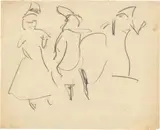 Mädchen in weiten Röcken by Ernst Ludwig Kirchner, Um 1910, Bleistift auf Papier (auf der Rückseite eines Briefbogens des kaiserl. Postamts Aurich), sold Nov 2019