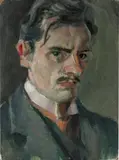 Bernhard Hasler, Selbstporträt, 1908, Öl auf Malpappe
