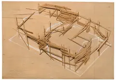 Slip in Tokorozawa (2) by Tadashi Kawamata, 1983, Balsaholz, Kreide und Bleistift auf Pressholz, sold Jun 2019
