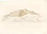 Ernst oder Bernhard Fries, Gebirgslandschaft, Pinsel in Braun und Bleistift auf leicht genarbtem Velin