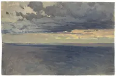 Deutsch, um 1890, Wolkenszenario (Italien) / Ziehende Wolken am Meer, Öl auf Leinwand, zweifach auf Pappe aufgezogen, bzw. Öl auf Leinwand