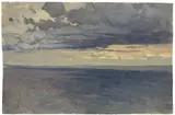 Deutsch, um 1890, Wolkenszenario (Italien) / Ziehende Wolken am Meer, Öl auf Leinwand, zweifach auf Pappe aufgezogen, bzw. Öl auf Leinwand