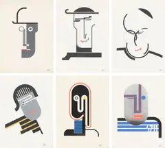 Walter Dexel, Mappe 2, Köpfe“. 1930-33/1968, Original-Kartonmappe mit 6 Farbserigrafien
