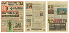 Hans-Peter Feldmann, Zeitungsseiten, 1977, 3 mit Filzstift handkolorierte Zeitungsseiten