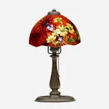 Handel, Boudoir lamp with daisies, c. 1920, reverse-painted and acid-etched glass, patinated metal