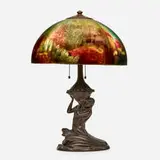 Rare Aquarium lamp with mermaid base by Handel, c. 1915, reverse-painted and acid-etched glass, patinated metal, sold Jan 2021