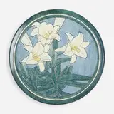 Henrietta Bailey for Newcomb College Pottery, Early wall-hanging charger with lilies, 1908, glazed earthenware