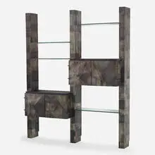 wall unit by Paul Evans, 1974, welded and enameled steel, glass, slate, sold Sep 2020
