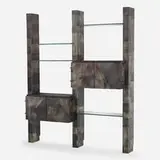 wall unit by Paul Evans, 1974, welded and enameled steel, glass, slate, sold Sep 2020
