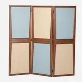 folding screen from the Administrative Buildings, Chandigarh by Pierre Jeanneret, c. 1957, teak, fabric, steel, rubber, sold Sep 2020
