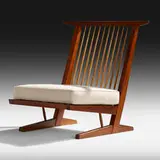 Conoid Cushion lounge chair by George Nakashima, 1972, American black walnut, hickory, upholstery, webbing, sold Sep 2020