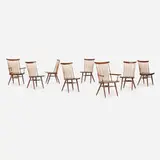 New chairs, set of eight by George Nakashima, 1961, American black walnut, hickory, sold Sep 2020