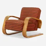 Tank chair, model 37/400 by Alvar Aalto, 1937, laminated birch plywood, wool upholstery, sold Sep 2020