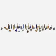 Collection of forty-two miniature vessels by John Andersson, c. 1950, glazed stoneware, sold Nov 2024