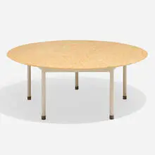 Acton Bjørn, Coffee table, c. 1950, giallo marble, painted steel, brass