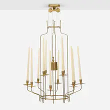 Paavo Tynell, Counterbalance hanging candelabrum, c. 1955, brass, steel wire