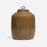 Patrick Nordström, Lidded vessel, 1924, glazed stoneware, silver-plated brass