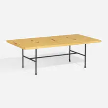 Tapio Wirkkala, Coffee table, model 9011, laminated birch and hazel wood, enameled steel, rubber