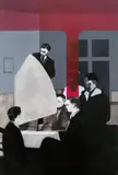 Tilo Baumgartel, Ohne Titel (Interieurszene mit 6 Personen um einen Tisch)