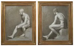 Dänisch, um 1810, Zwei Männerakte (Akademiestudien), Jeweils Öl auf Zink