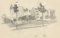 Lyonel Feininger, Stadthäuser, Berlin (City Houses, Berlin), 1901, Bleistift auf gelochtem Bütten
