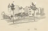 Lyonel Feininger, Stadthäuser, Berlin (City Houses, Berlin), 1901, Bleistift auf gelochtem Bütten