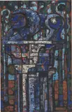 Max Kaus, Aus dem Garten der Villa Massimo, Rom, 1959, Öl und Tempera auf Holz, im Künstlerrahmen