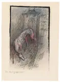 Alfred Kubin, Das Kriegspferd, 1949, Aquarell, Farbkreide und Tuschfeder auf Velin