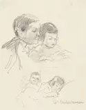 Max Liebermann, Martha Liebermann mit Enkelin Maria (Studienblatt), Um 1920, Bleistift, stellenweise gewischt, auf Papier
