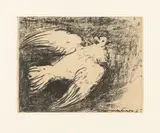 La colombe en vol, fond noir by Pablo Picasso, 1950, Lithografie auf Velin, auf Karton aufgezogen, sold Jul 2021