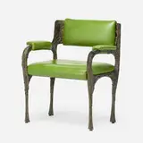 Sculpted Bronze armchair, model PE 105 by Paul Evans, 1974, bronzed resin over steel, leather, sold Sep 2020