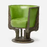 Sculpted Bronze swivel chair, model PE 141 by Paul Evans, 1974, bronzed resin, leather, sold Sep 2020