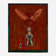 Untitled by Edwin Scheier, 1982, encaustic and sand on board, sold Sep 2020