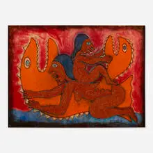 Untitled by Edwin Scheier, 1974, encaustic and sand on board, sold Sep 2020