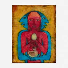 Untitled by Edwin Scheier, 1974, encaustic on paper mounted to board, sold Sep 2020