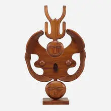 Edwin Scheier, Untitled, 1962, guanacaste, hair on hide, paint