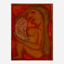 Untitled by Edwin Scheier, 1981, encaustic and sand on board, sold Sep 2020