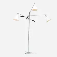 Arredoluce, Triennale floor lamp, model 12128, 1947, chrome-plated steel, enameled aluminum, enameled steel