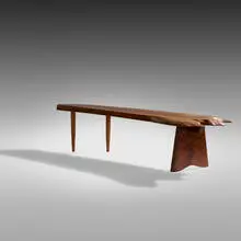 R Bench by George Nakashima, 1985, English walnut, American black walnut, sold Sep 2020