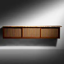 George Nakashima, Hanging Wall Cabinet, 1960, American black walnut, pandanus cloth
