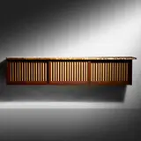 Hanging Wall Cabinet by George Nakashima, 1960, American black walnut, pandanus cloth, sold Sep 2020