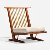 Conoid Cushion lounge chair by George Nakashima, 1972, American black walnut, hickory, upholstery, webbing, sold Sep 2020