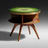 swivel-top occasional table, model 3421 by Vladimir Kagan, c. 1967, walnut, glass tiles, brass, sold Sep 2020
