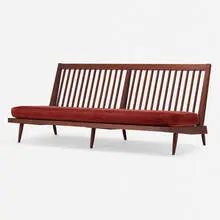 Double Settee by George Nakashima, 1958, American black walnut, upholstery, sold Sep 2020