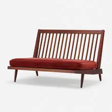 Settee by George Nakashima, 1958, American black walnut, upholstery, sold Sep 2020