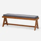 bench from the M.L.A. Flats building, Chandigarh by Pierre Jeanneret, c. 1955, teak, upholstery, sold Sep 2020