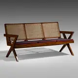 Cross Easy sofa from Chandigarh by Pierre Jeanneret, c. 1960, teak, cane, upholstery, sold Sep 2020