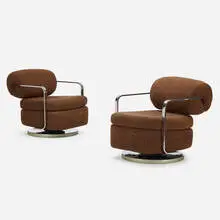 Milo Baughman, lounge chairs, pair, c. 1965, upholstery, chrome-plated steel, vinyl