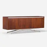 Vladimir Kagan, cabinet, 1973, walnut, polished stainless steel, aluminum